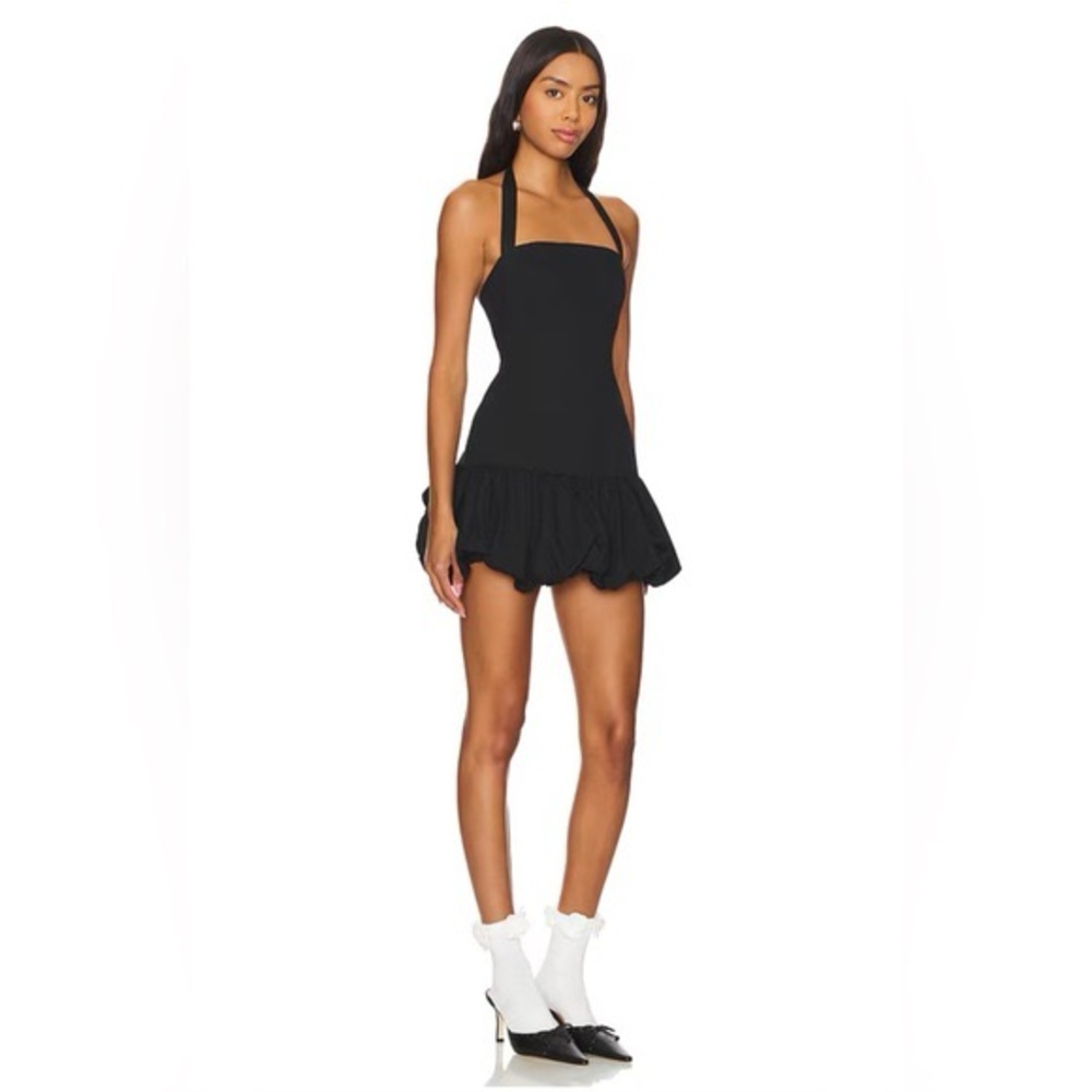NWT- HOUSE OF HARLOW 1960 Revolve Black Bubble Linen Halter Dress